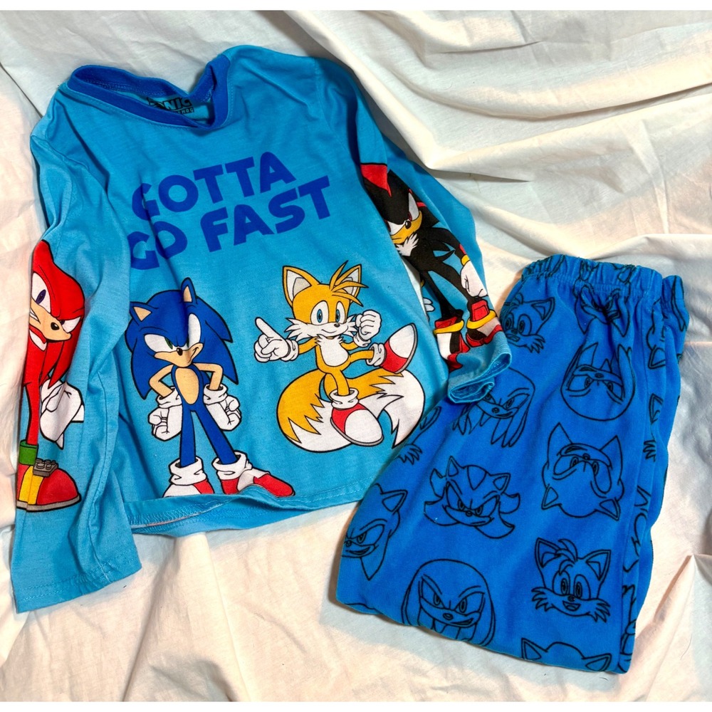 Sonic the Hedgehog Boys Pajama Set Gotta Go Fast Blue XS 4/5 Long Sleeve Fleece